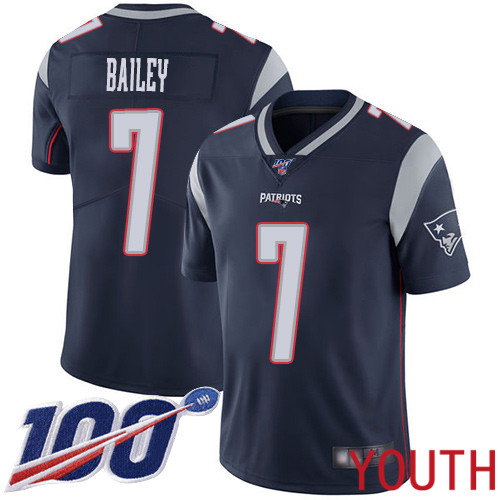 New England Patriots Football #7 Vapor Untouchable 100th Season Limited Navy Blue Youth Jake Bailey Home NFL Jersey->youth nfl jersey->Youth Jersey